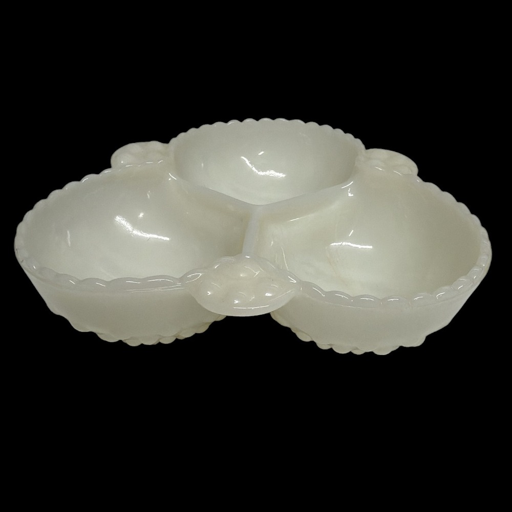 Anchor Hocking Milk Glass Hobnail Ivory 3-part Relish Trinket Candy Dish